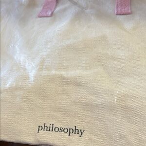 Philosophy Cream Cosmetic Bag with Pink Handles